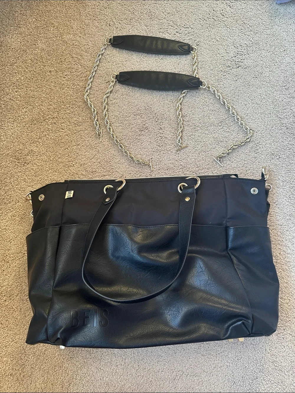 BEIS Diaper Tote in Black with Chain Strap Add-On- NWOT
